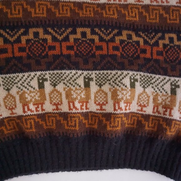 Vintage Black Brown Aztec Biggie Cosby Eclectic Grandpa Knit Crewneck Sweater XL - Picture 7 of 7